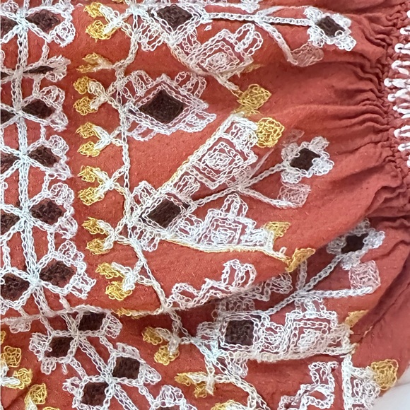 MAX STUDIO ~ Terracotta Loose Fit Long Sleeve Boho Style Blouse with Embroidery - Picture 6 of 9